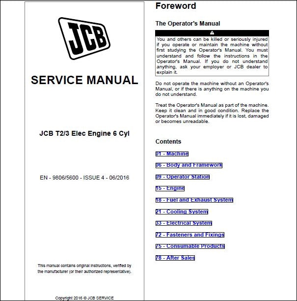 Manual De Serviço JCB - T2-3 Elec Motor 6 Cyl