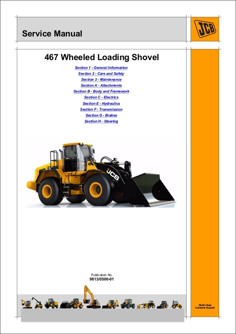 Manual de serviço da pá carregadora JCB 467 Carregador de Rodas