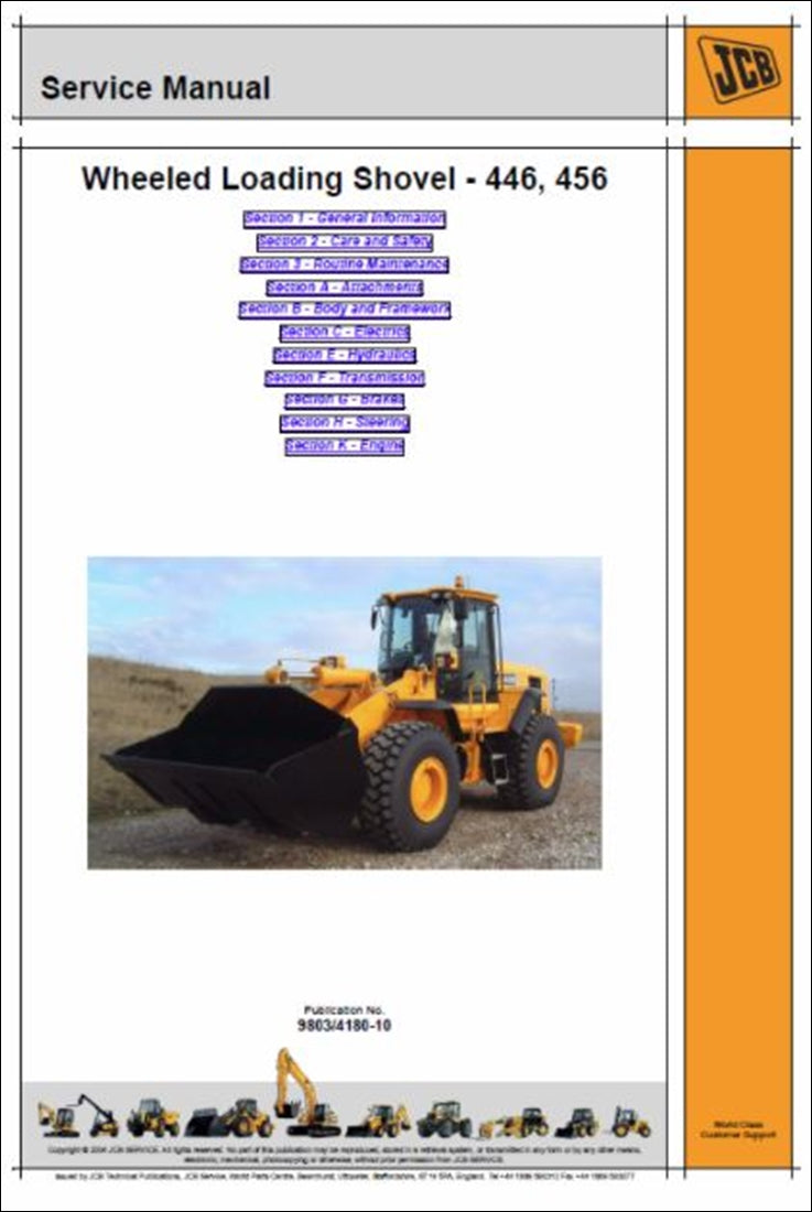 Manual de serviço da pá carregadora JCB 446, 456