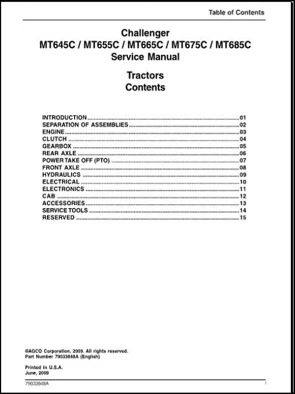 Service Manual CHALLENGER - MT645C,MT655C,MT665,MT675,MT684