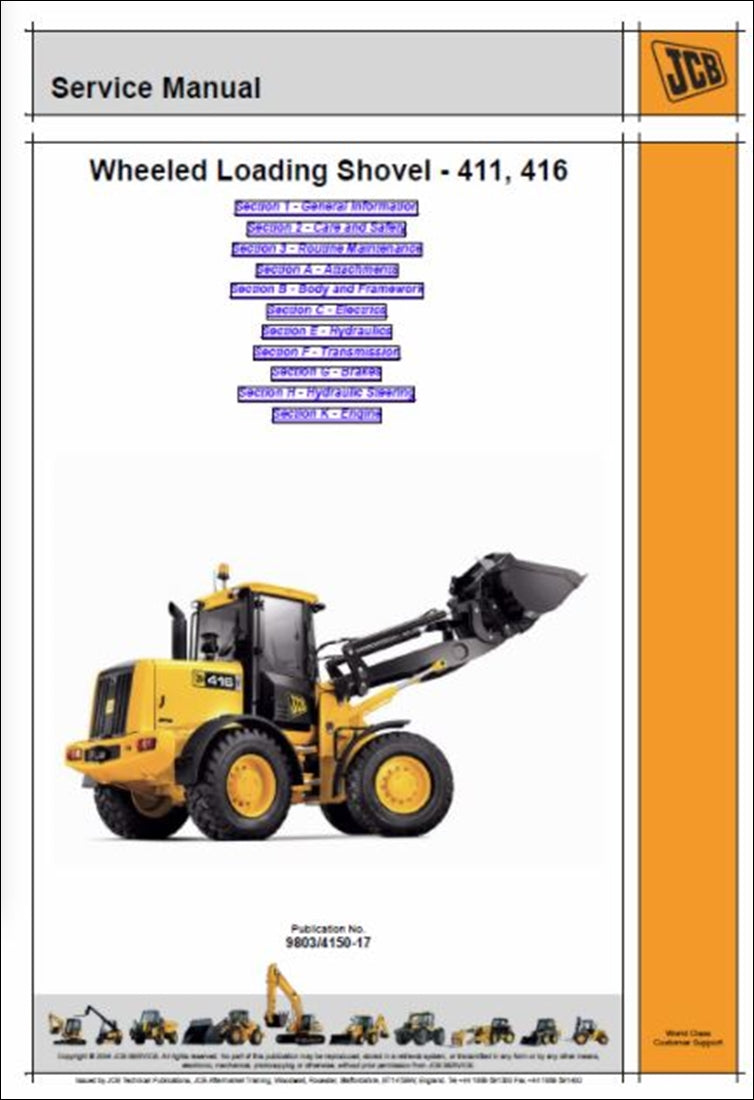 Manual de serviço da pá carregadora JCB 411, 416