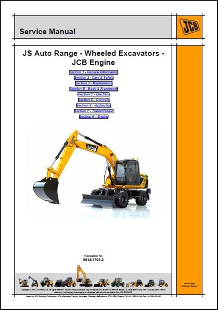 Manual De Serviço Escavadora De Rodas JCB - JS Auto Range - Motor JCB