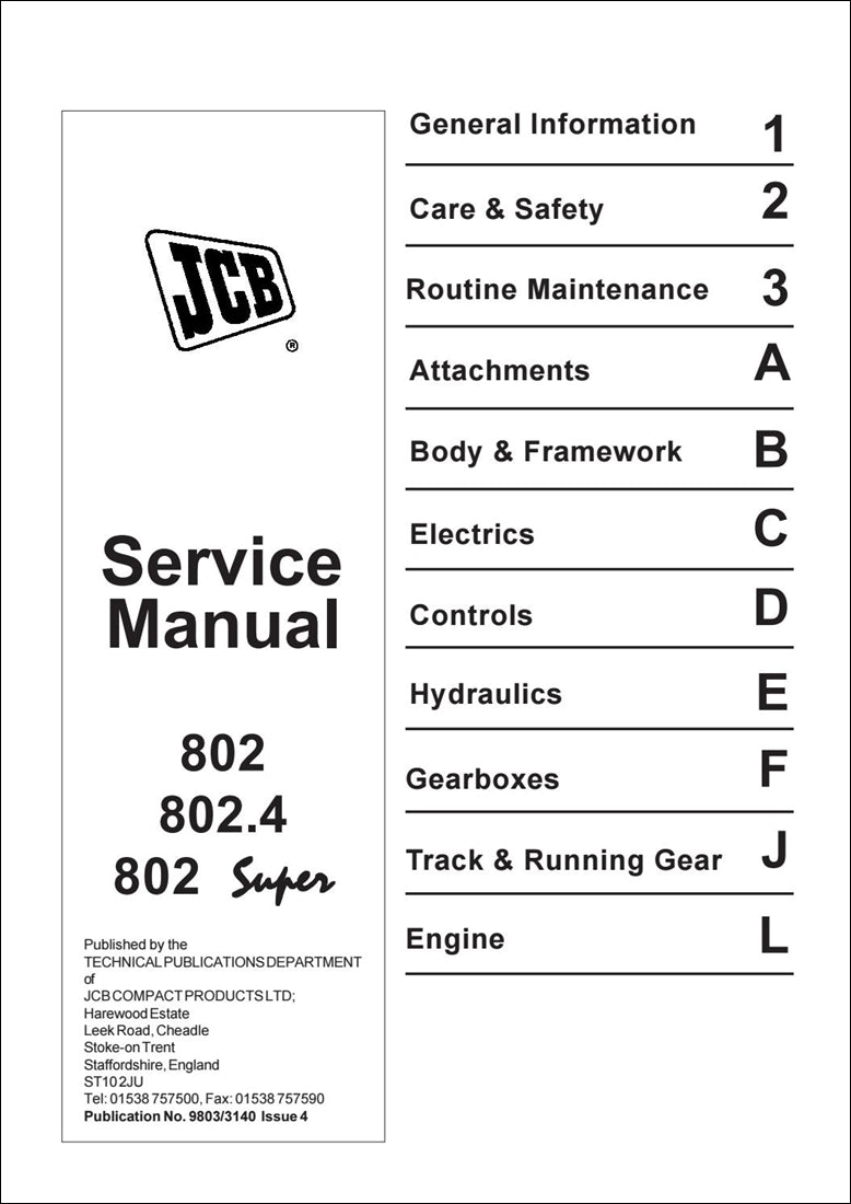 Escavadeira Manual Super Mini JCB 802, 802.4, 802