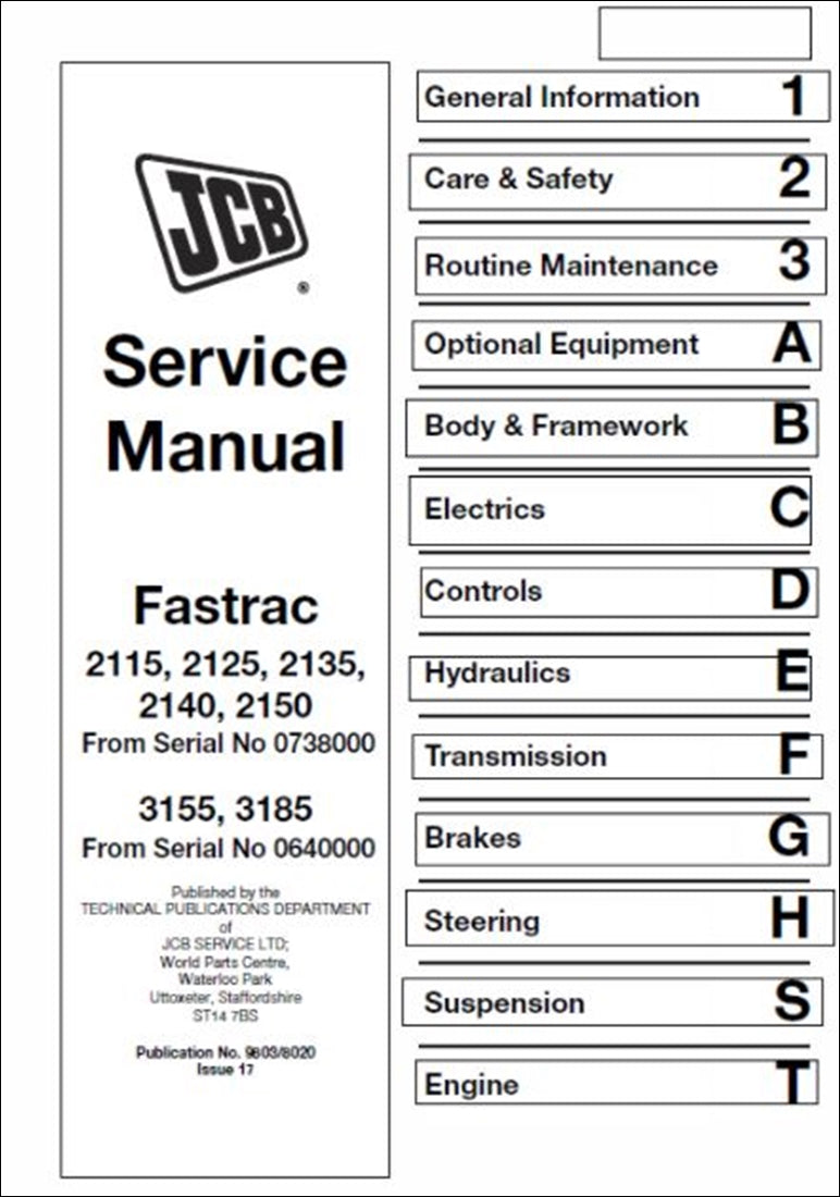 Manual de serviço Fastrac JCB 2115, 2125, 2135, 2140, 2150, 3155, 3185