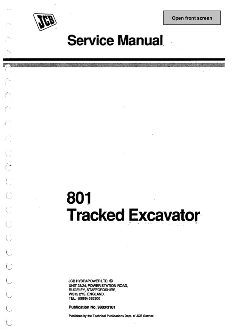 Rastreado Manual de serviço de escavadeira JCB 801