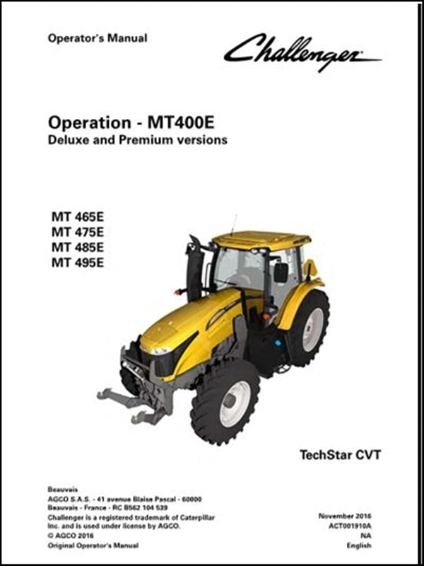 Operator's Manual CHALLENGER - MT465E,MT475E,MT485E,MT495E -Tratores
