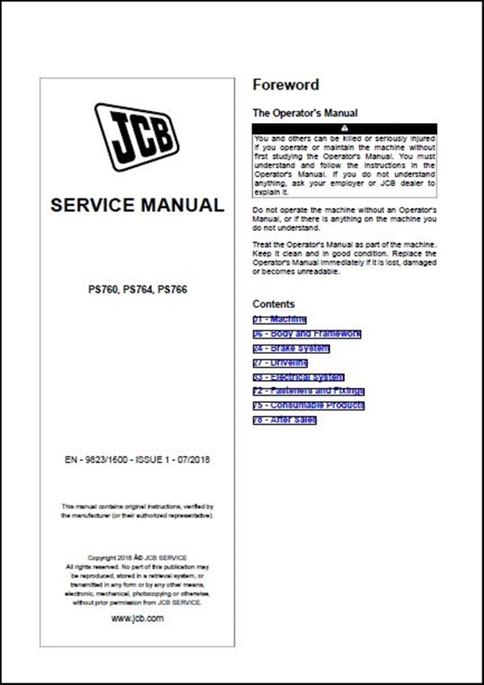 Manual De Serviço Motor JCB - PS760, PS764, PS766