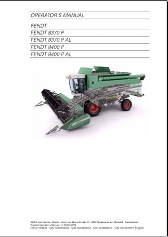 Manual do Operador FENDT - Colheitadeiras 8370P \8400P Stage 3B