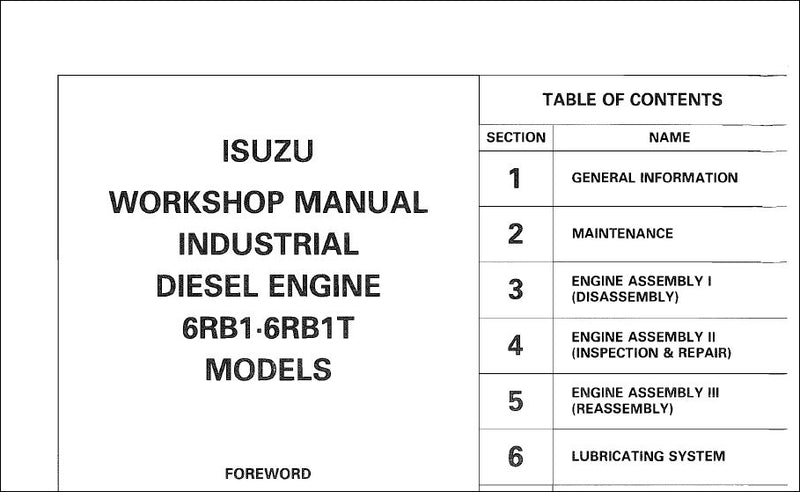 Manual De Serviço Motor a Diesel Isuzu JCB - 6RB1-6RB1T