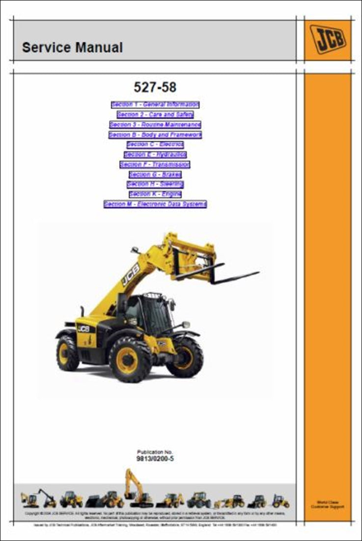 Telescópico Manual de serviço dos manipuladores JCB 527-58 Loadall