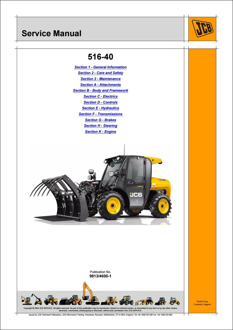 Telescópico Manual de serviço dos manipuladores JCB 516-40 Loadall