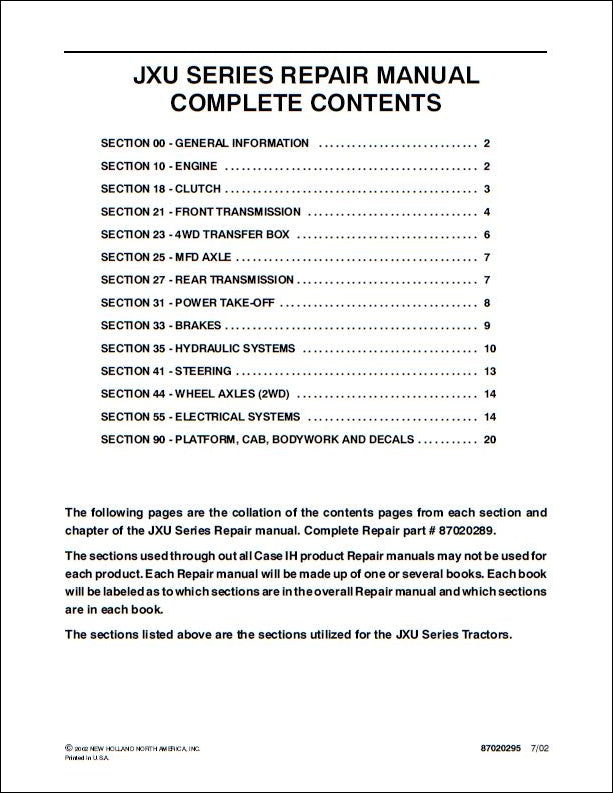 MANUAL DE SERVIÇO CASE - JXU SERIES - INGLES