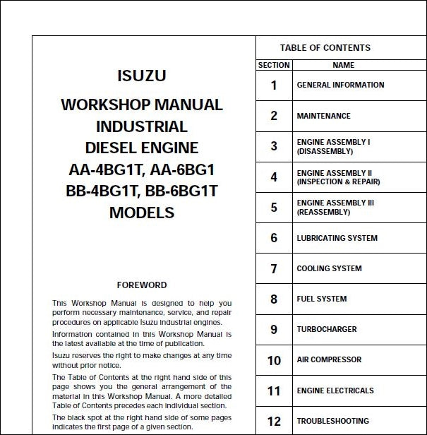 Manual De Serviço Motor JCB - AA-4BG1T, AA-6BG1 - BB-4BG1T