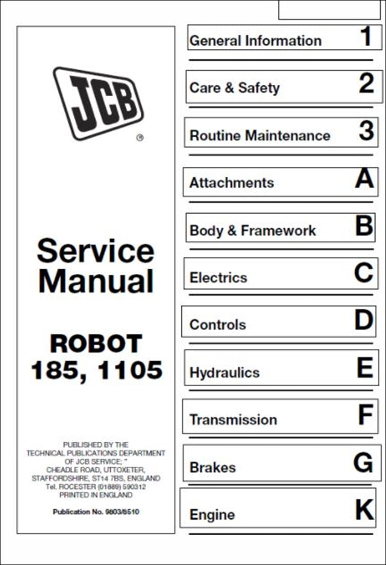 Manual de serviço Skidsteer robô JCB 185, 185HF, 1105, 1105HF