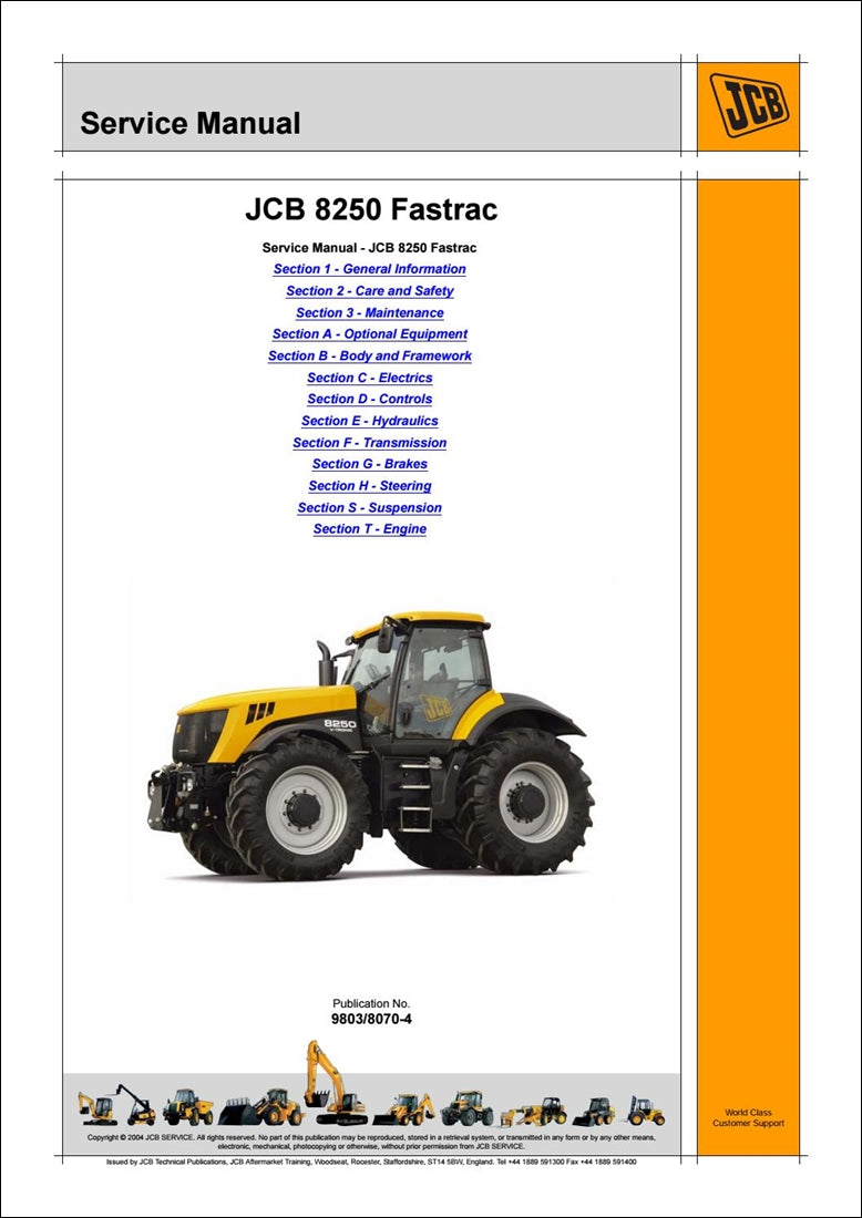 Manual de serviço JCB 8250 Fastrac